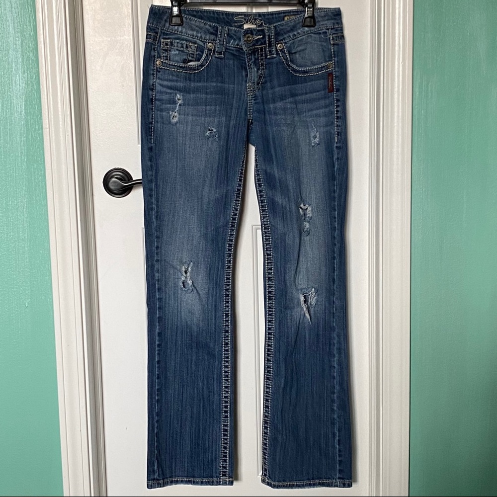 Silver Jeans Lola 17” Straight Ripped Jeans